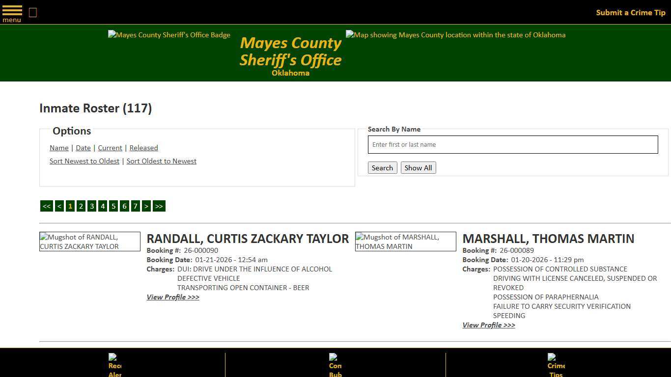 Inmate Roster - Current Inmates Booking Date Descending - Mayes County, OK Sheriff
