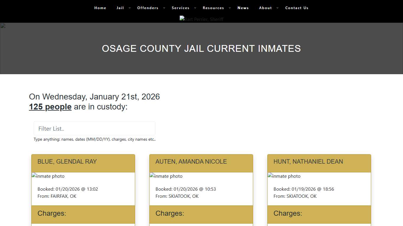 Osage County Jail Current Inmates – Osage County Sheriff's Office